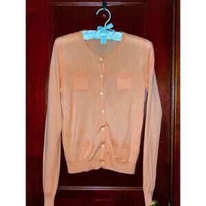 J CREW 100% ITALIAN CASHMERE PEACH ORANGE CARDIGAN SWEATER SIZE S / SMALL